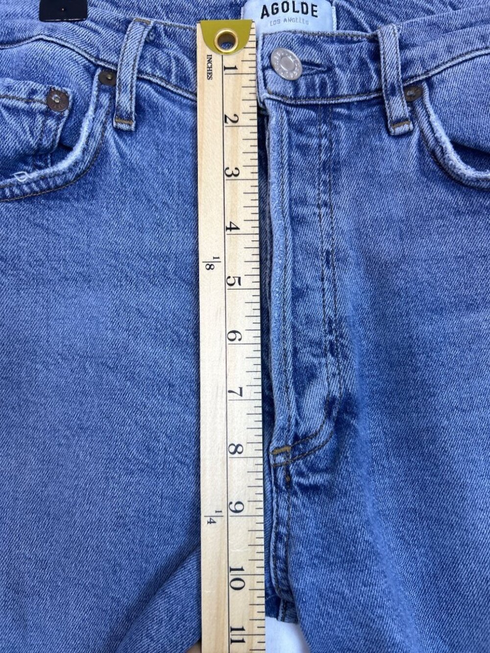 AGOLDE Women's 26 High Rise Distressed Cropped Jeans Button Fly Frayed Hem - Picture 8 of 12